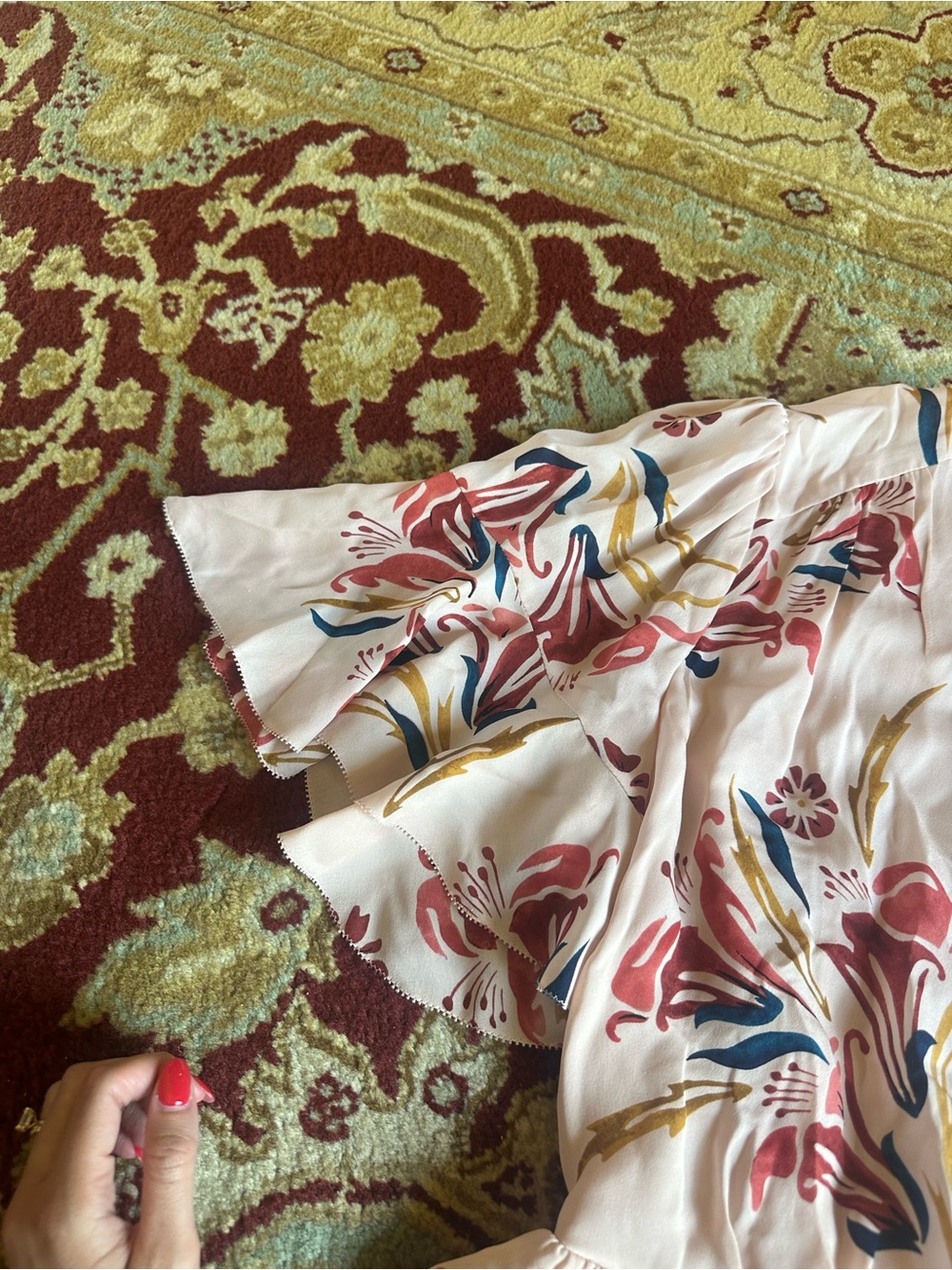 Joie Cream Floral Wrap Peplum Top with Pink, Blue & Mustard Print - Picture 3 of 5